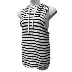 NWT $50 Tommy Hilfiger Sleeveless Beach Hoodie White Blue Stripe Sz L Open Back